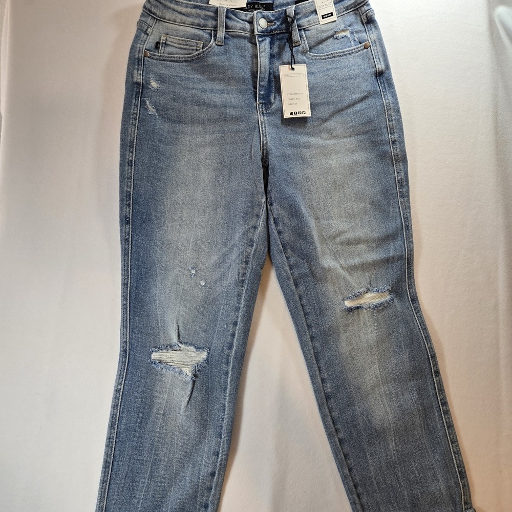 Judy Blue Boyfriend Fit Jeans Womens 7/28 Mid Rise Distressed Light Wash Flag... - Picture 15 of 16